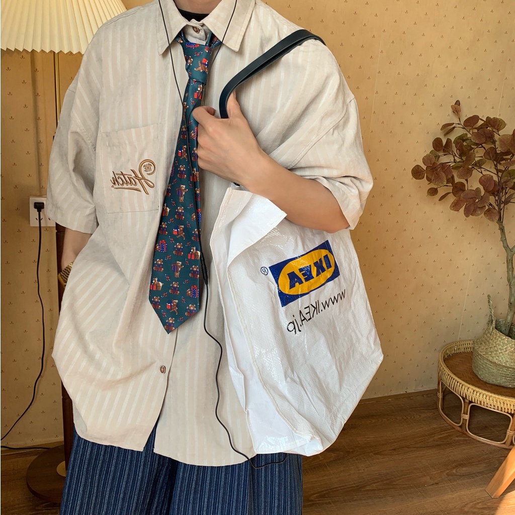 Áo Sơ Mi Ngắn Tay Kẻ Sọc Dọc Phong Cách Hong Kong Cổ Điển Thời Trang Mùa Hè C2 Homemade /