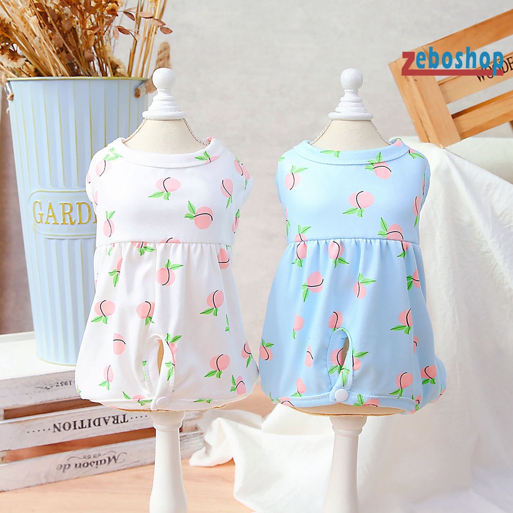 Zeboshop Bộ Áo Liền Quần Co Giãn Bốn Ống Thoáng Khí Chống Nhiễm Trùng Cổ Tròn Cài Nút Họa Tiết Quả Đào Thoáng Khí Cho Cún Cưng Sau Phẫu