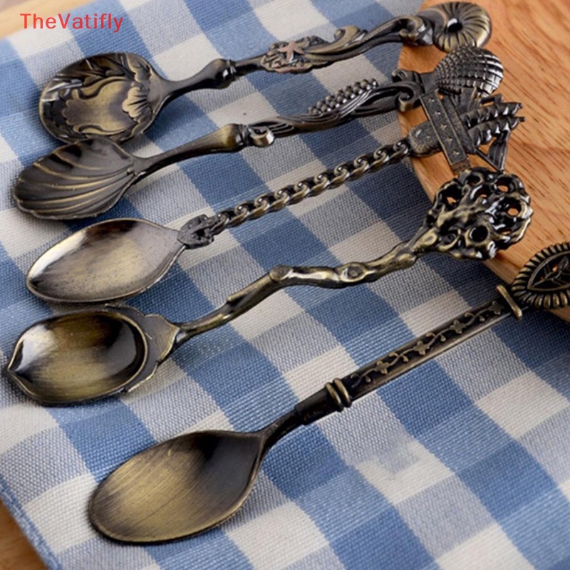 Bộ 5 Muỗng Cà Phê Bằng Hợp Kim Họa Tiết Duyên Dáng Phong Cách Hoàng Gia