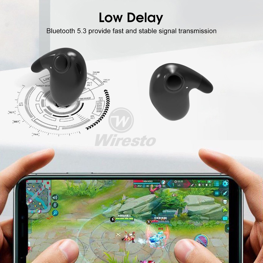 Tai Nghe Bluetooth 5.3 Không Dây Siêu Mỏng Vô Hình Hiển Thị Led Có Mic Điều Khiển Chống Ồn Chống Thấm Nước Ruioner
