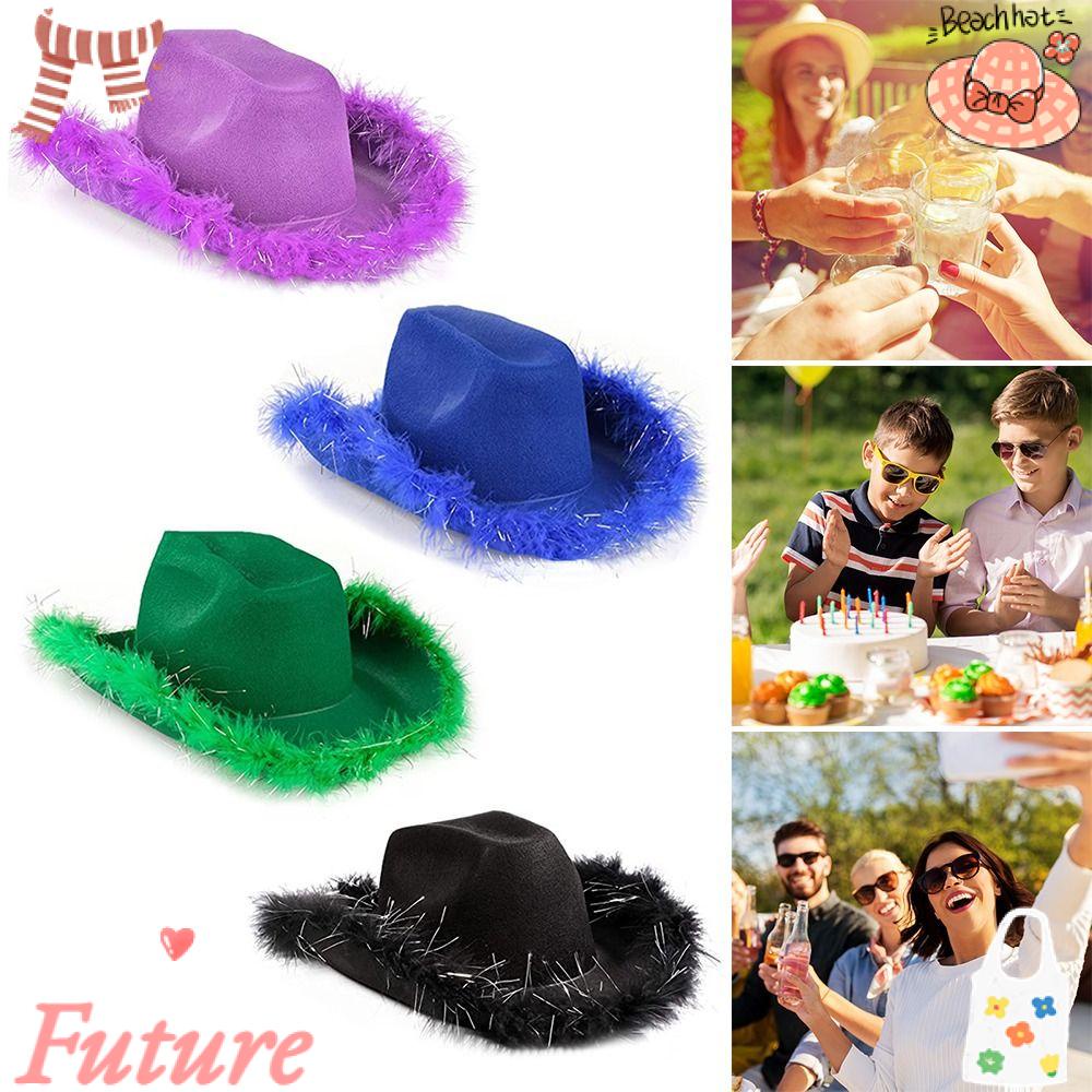 Future Mũ Cao Bồi Đính Lông Vũ Bồi Mềm Mại Thời Trang Hoang Dã Phụ Kiện Hóa Trang West