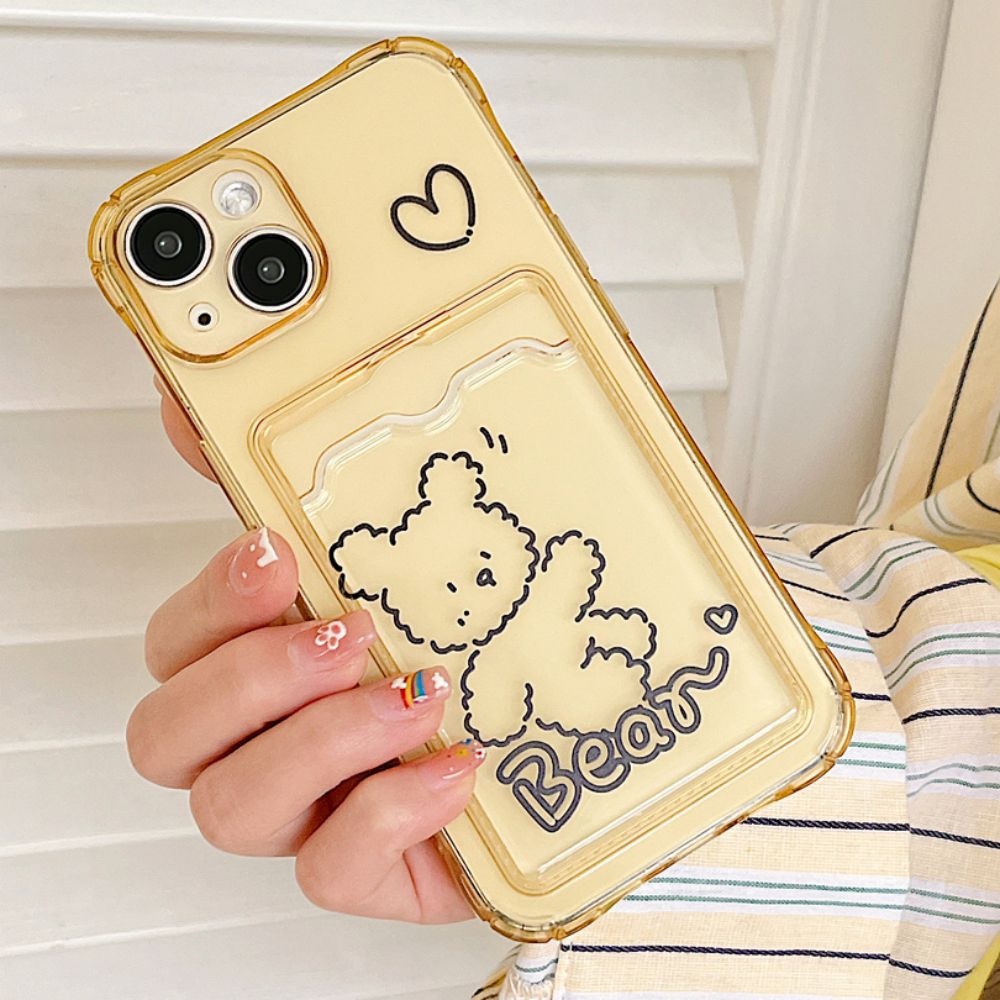 Ốp Điện Thoại TPU Mềm Chống Sốc Gắn Kèm Ngăn Đựng Thẻ Hình Gấu Dễ Thương Cho Iphone 11 14 13 12 Pro Max Xs Xr 7 8 Plus
