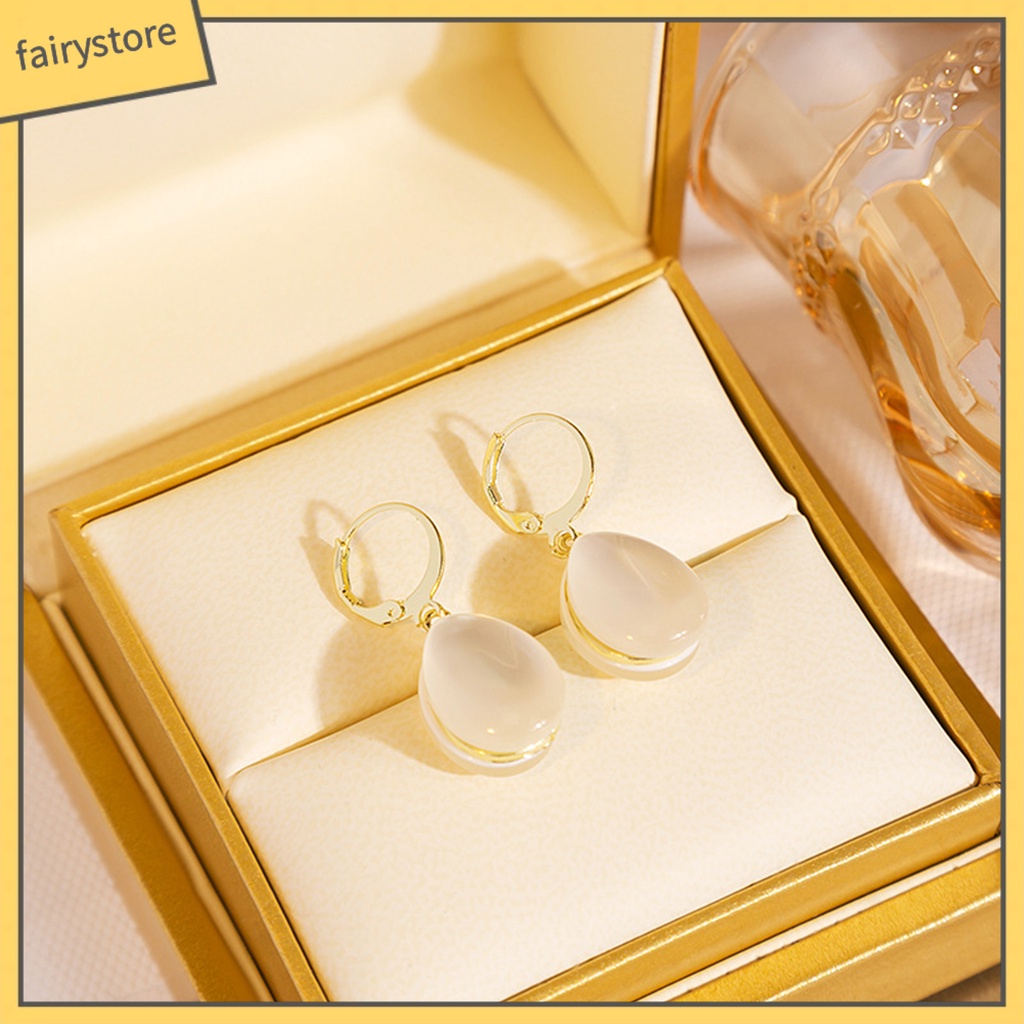 1 Đôi Bông Tai Hình Giọt Nước Đính Đá Mắt Mèo Giả Phong Cách Cổ Điển