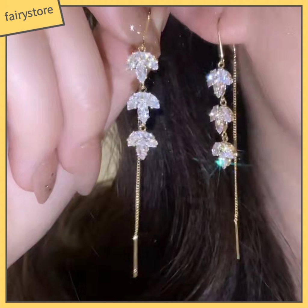 1 Đôi Bông Tai Dáng Dài Đính Đá Zircon Sang Trọng Cho Nữ