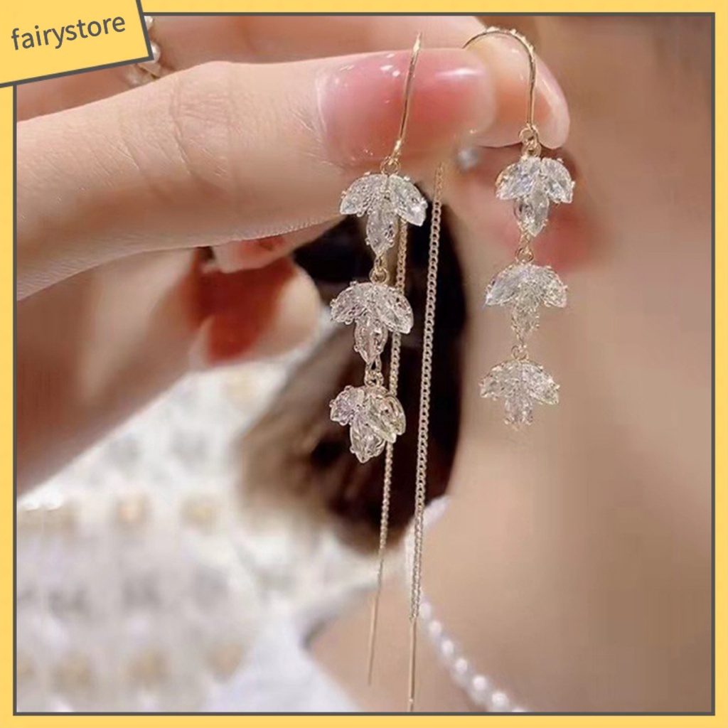 1 Đôi Bông Tai Dáng Dài Đính Đá Zircon Sang Trọng Cho Nữ