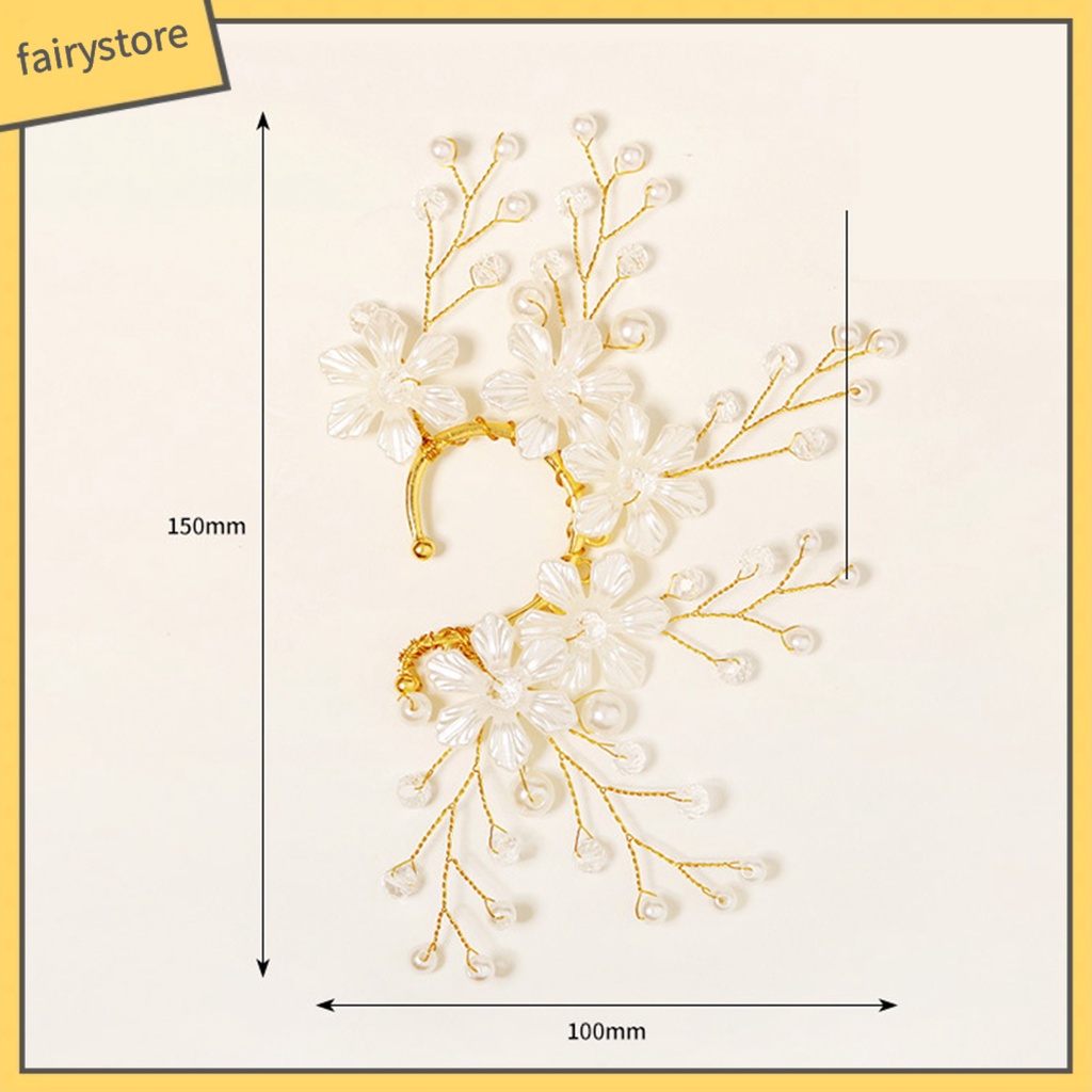 [FRO] Khuyên Tai Kẹp Vành Tai Không Xỏ Lỗ Đính Đá Ngọc Trai Giả Hình Bông Hoa Thủ Công Trang Sức Cô Dâu Không C