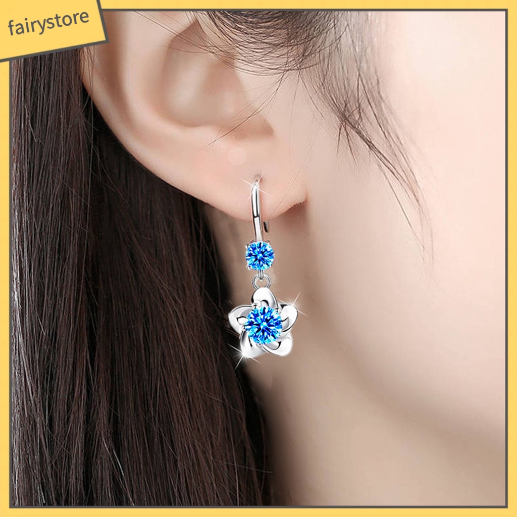 1 Đôi Bông Tai Hình Hoa Đính Đá Lấp Lánh Dành Cho Nữ