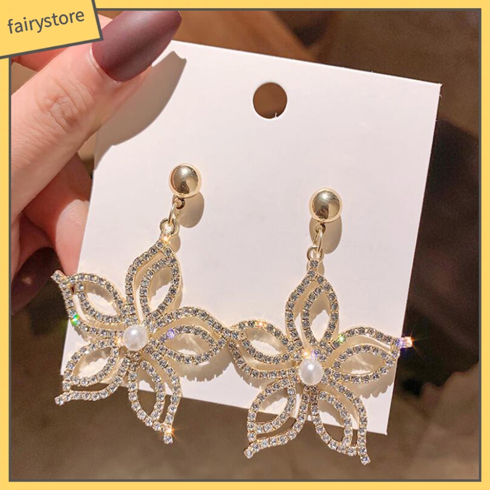 Bông Tai Dáng Dài Hình Hoa / Ngôi Sao Đính Đá Thời Trang Dự Tiệc Cho Nữ