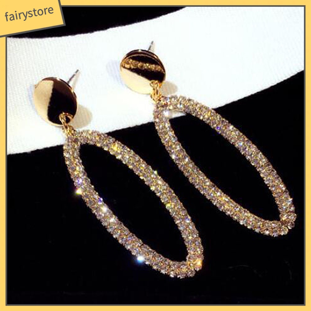 Bông Tai Hình Oval Đính Đá Thời Trang Dành Cho Nữ