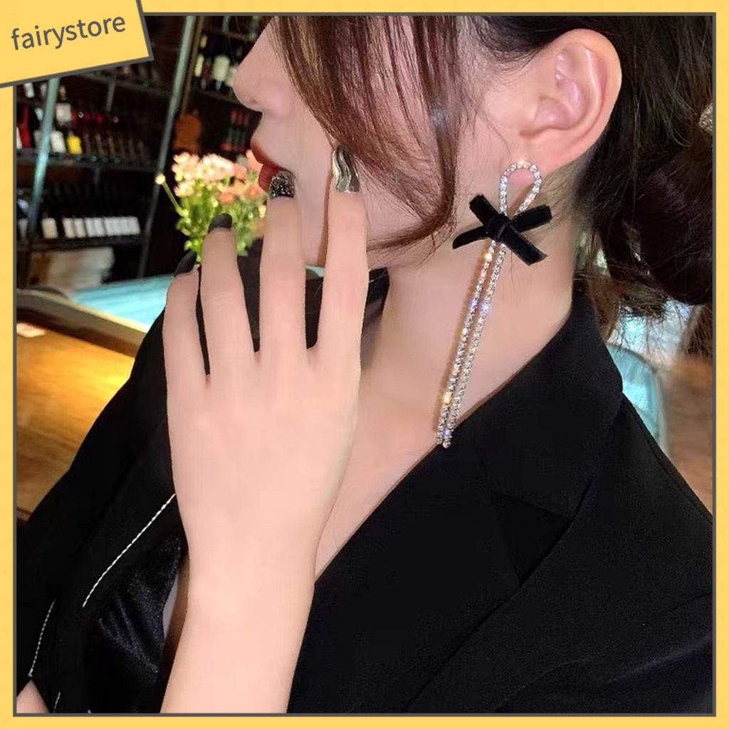 1 Đôi Bông Tai Hình Nơ Bằng Hợp Kim Lấp Lánh Chống Oxy Hóa Dành Cho Nữ