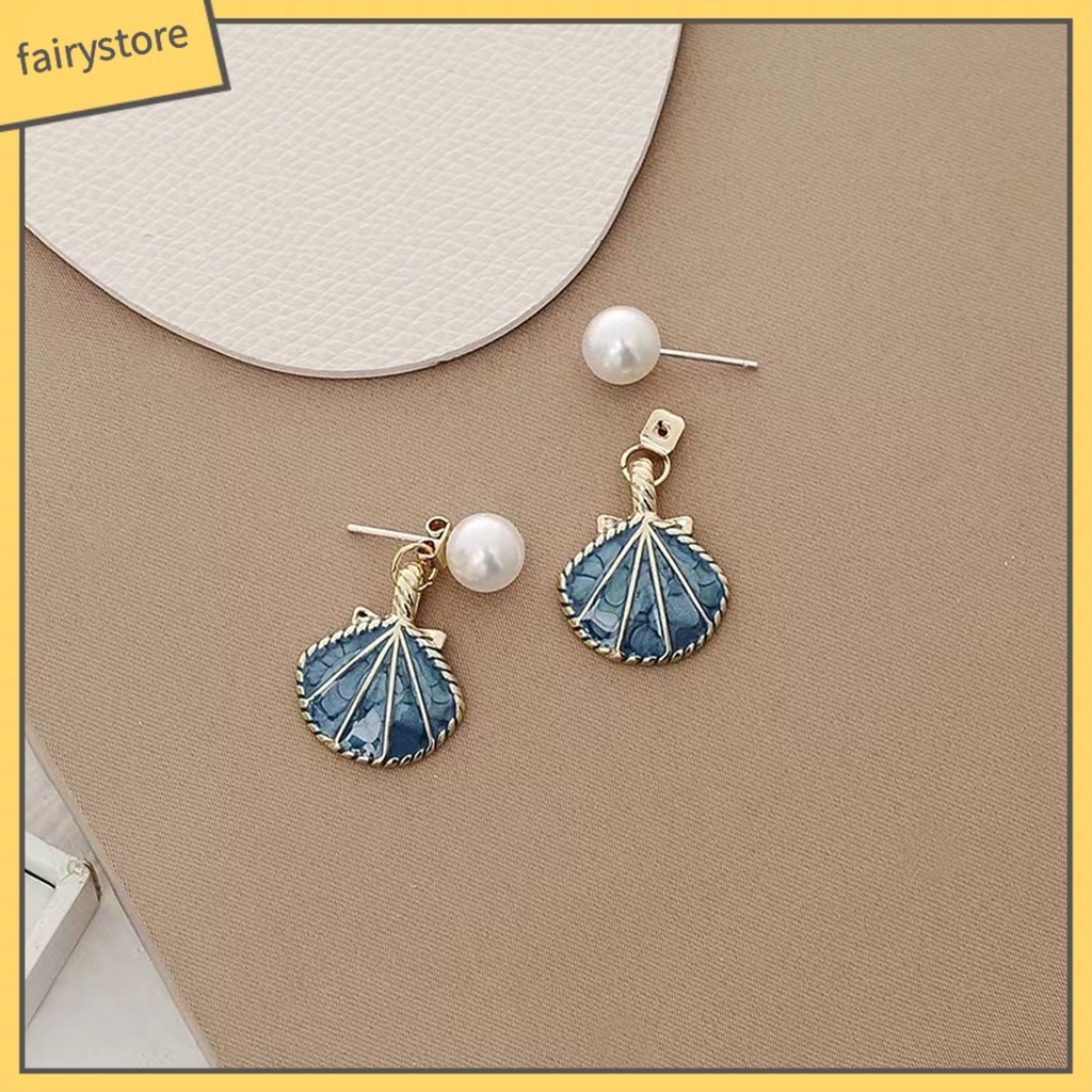 [FRO] 1 Đôi Bông Tai Vỏ Sò Hợp Kim Đính Ngọc Trai Nhân Tạo Nhẹ Nhàng Sang Trọng