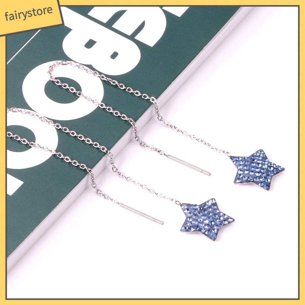 1 Đôi Khuyên Tai Dạng Hạt Tua Rua Thẳng Hình Ngôi Sao Năm Cánh Phong Cách Âu Mỹ Thời Trang Cao Cấp