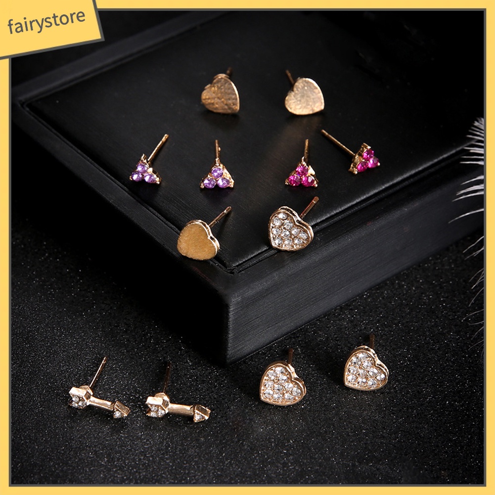 6 Đôi Bông Tai Nhiều Màu Đính Đá Thời Trang