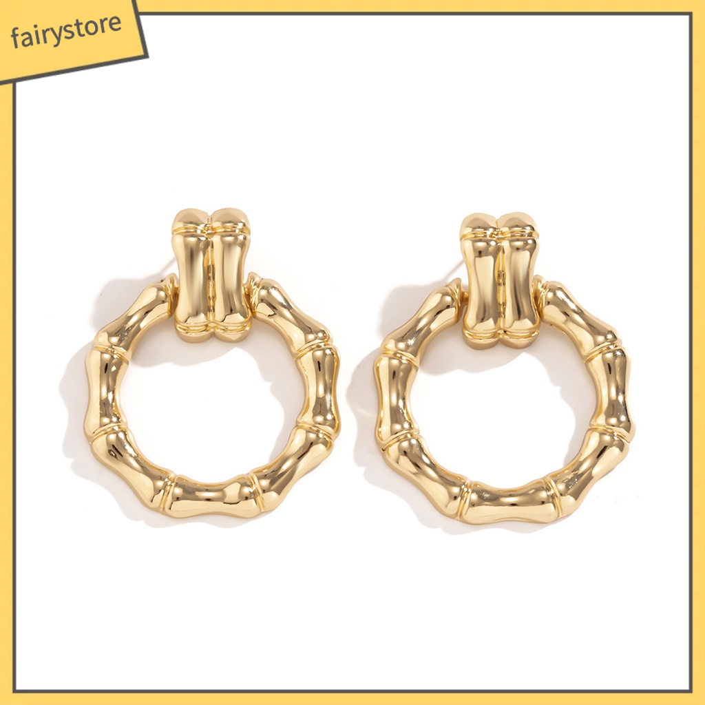 1 Đôi Bông Tai Hình Tròn Bằng Tre Mạ Điện Thiết Kế Tối Giản Thời Trang