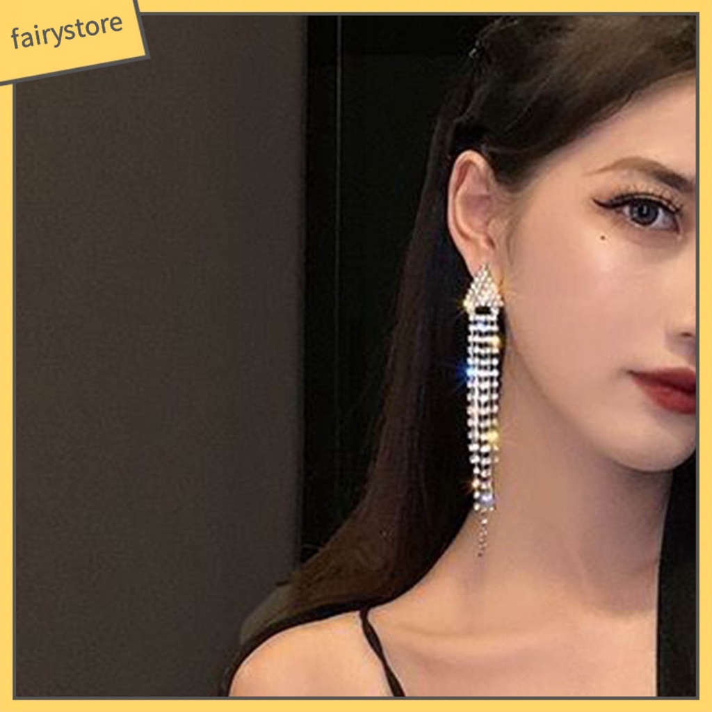 1 Đôi Bông Tai Dáng Dài Đính Đá Lấp Lánh Thời Trang Dự Tiệc