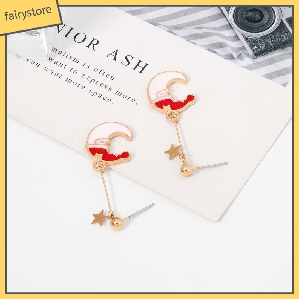 Bông Tai Dáng Dài Hình Mặt Trăng Phong Cách Giáng Sinh Thời Trang Cho Nữ