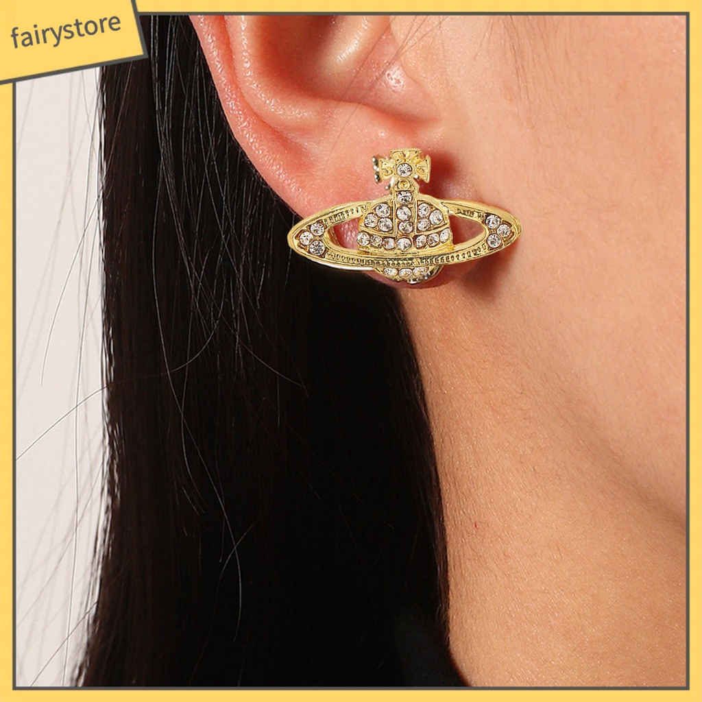 1 Đôi Bông Tai Hình Hành Tinh Đính Đá Lấp Lánh Phong Cách Hàn Quốc