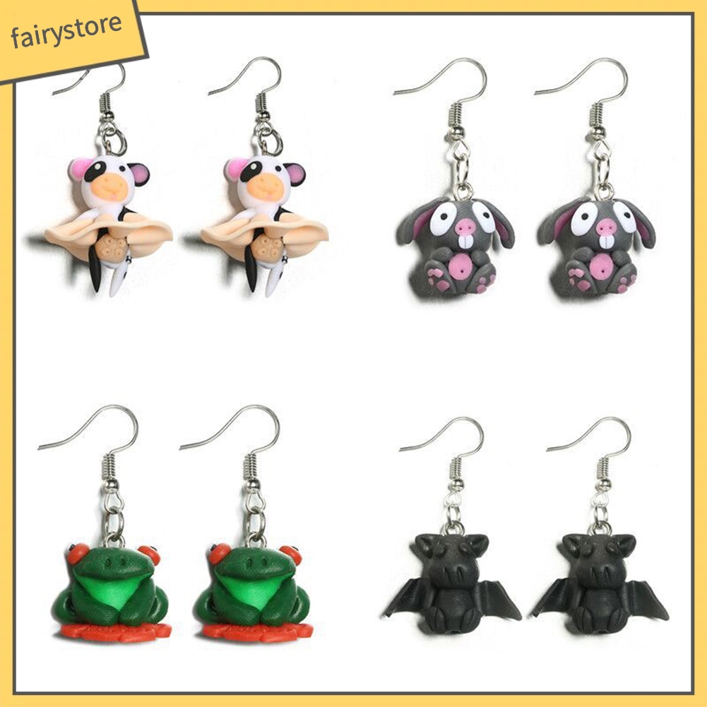 Bông Tai Dạng Móc Hình Thú Hoạt Hình 3D Bằng Đất Sét Polymer Dễ Thương Cho Nữ