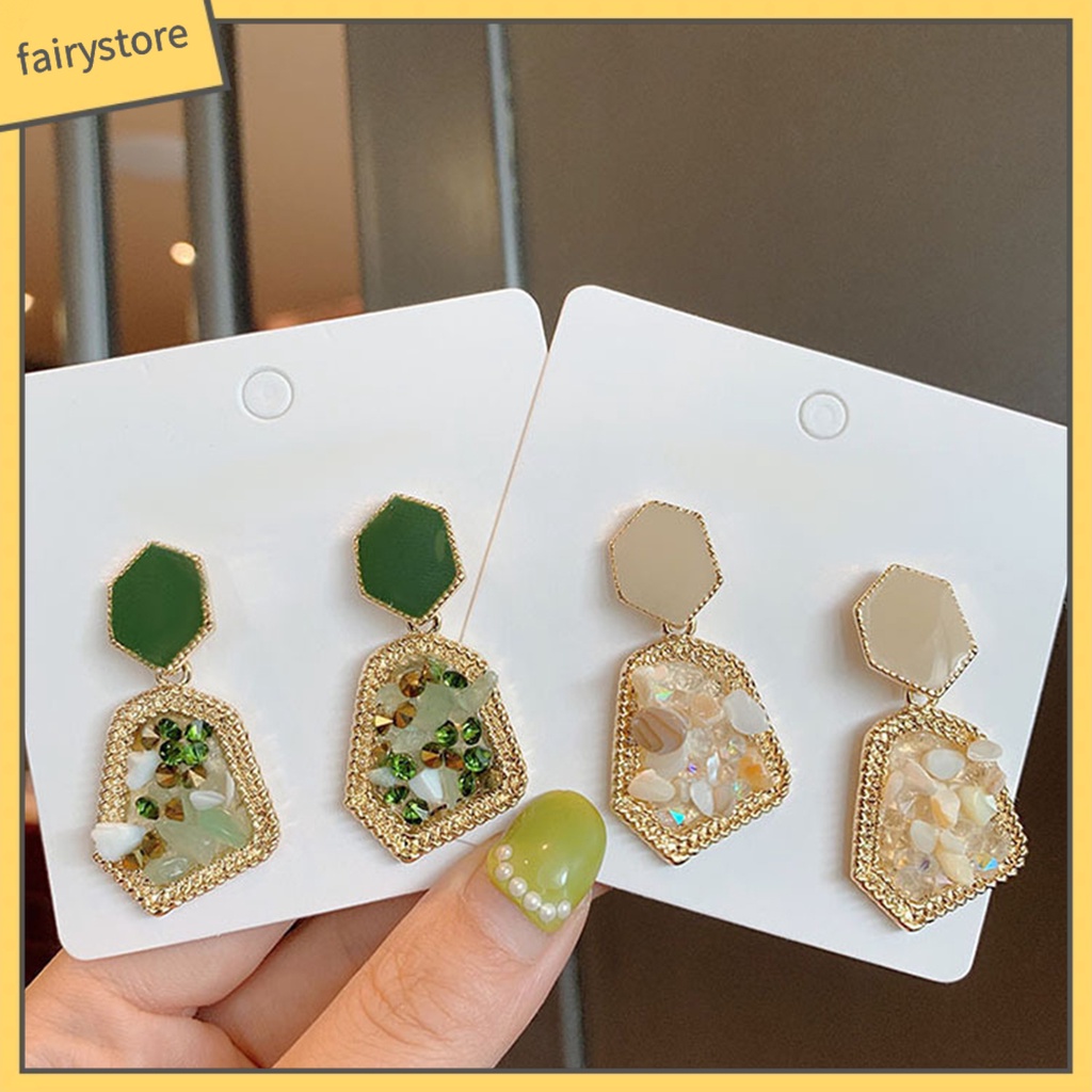 Khuyên Tai Dáng Dài Đính Đá Tự Nhiên Phong Cách Retro Thanh Lịch