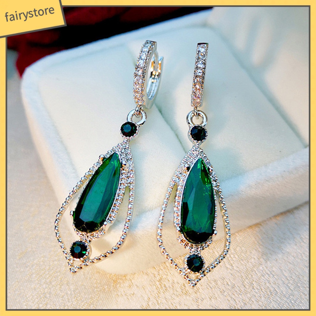 1 Đôi Bông Tai Hình Giọt Nước Đính Đá Zircon Thời Trang Dự Tiệc