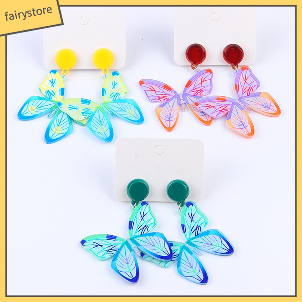 1 Đôi Bông Tai Treo Hình Bướm Trong Suốt Tinh Tế Thời Trang
