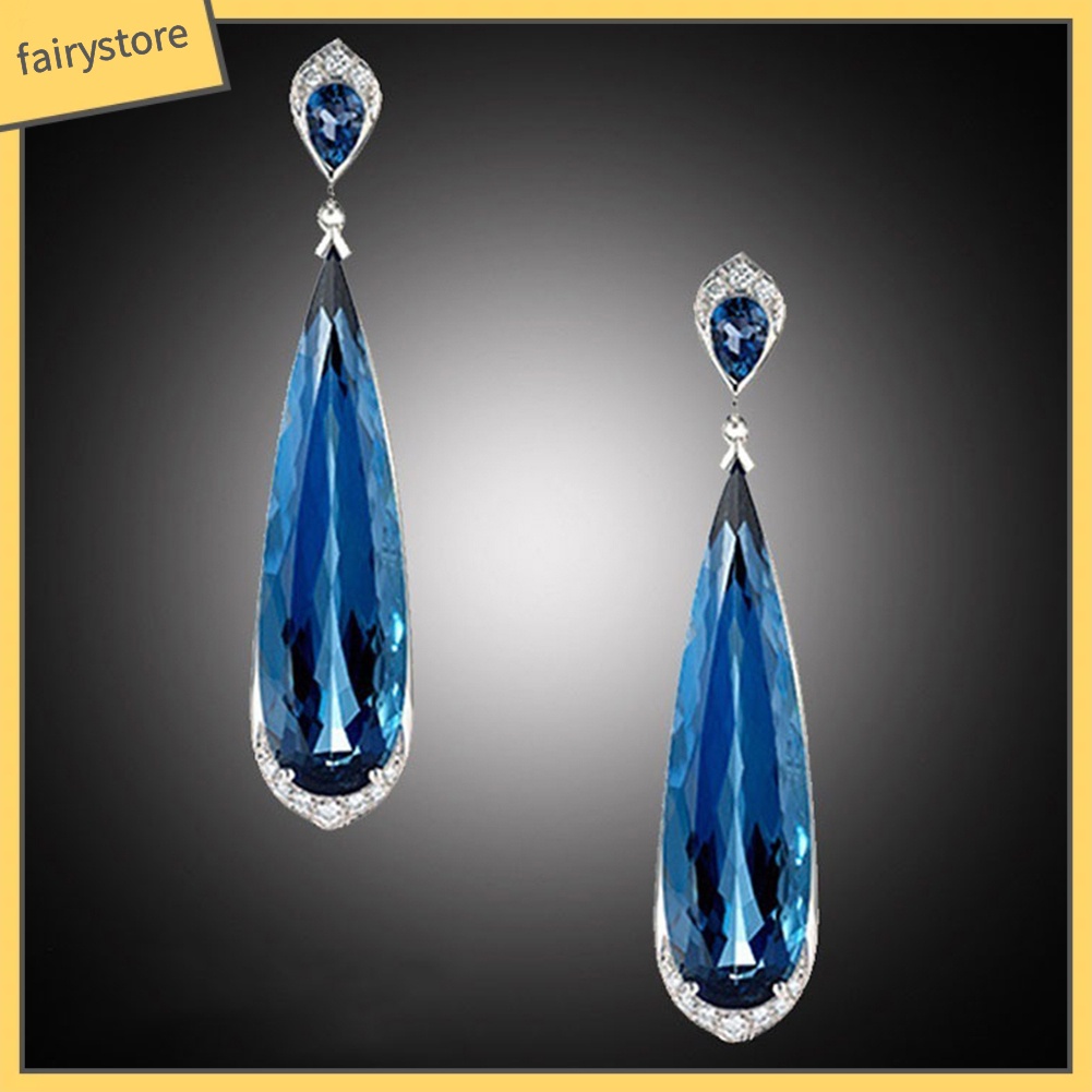 Bông Tai Hình Giọt Nước Đính Đá Sapphire Giả Thanh Lịch Cho Nữ