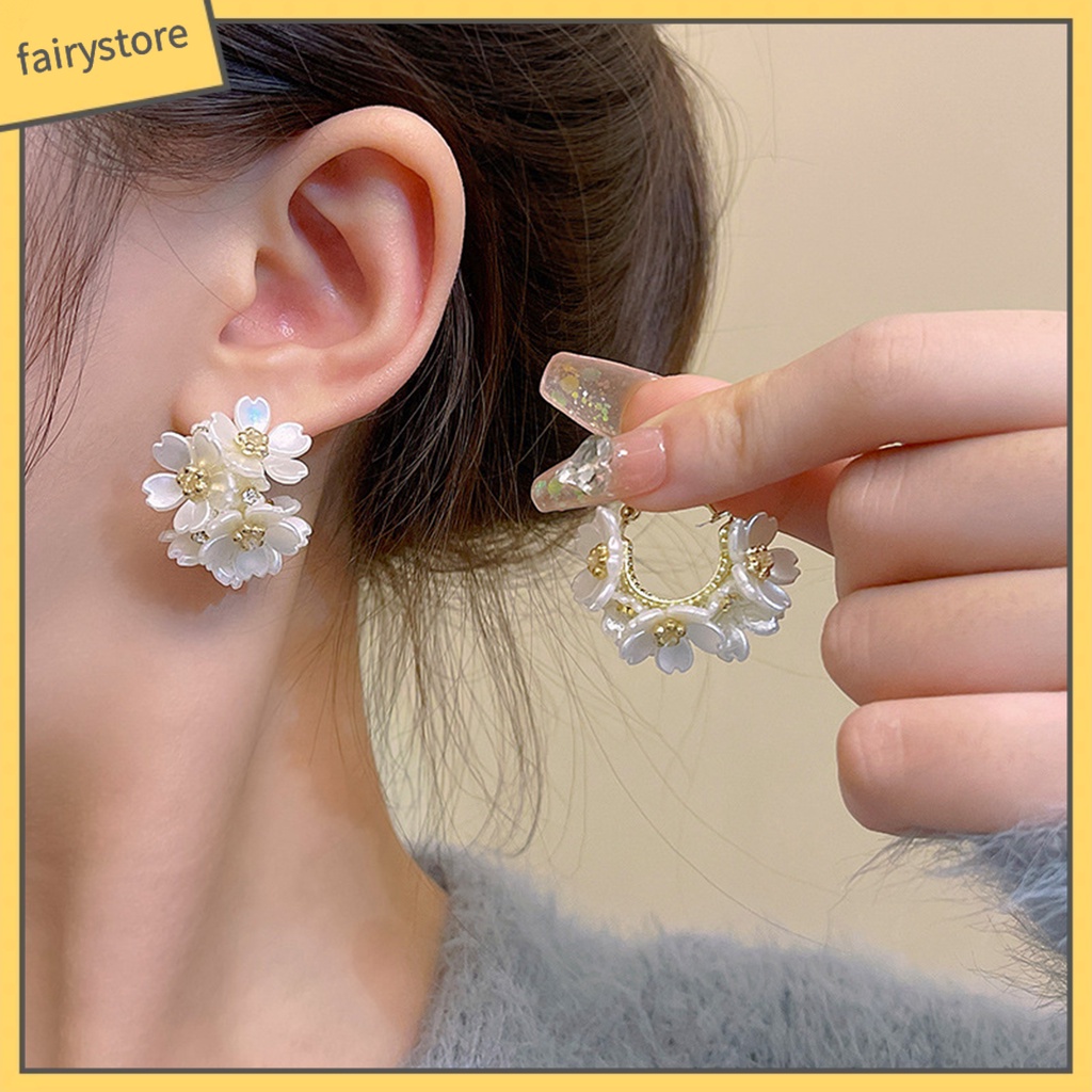 1 Đôi Bông Tai Hình Cánh Hoa Anh Đào Tròn Không Gây Kích Ứng Trang Trí Tai Dành Cho Cô Dâu