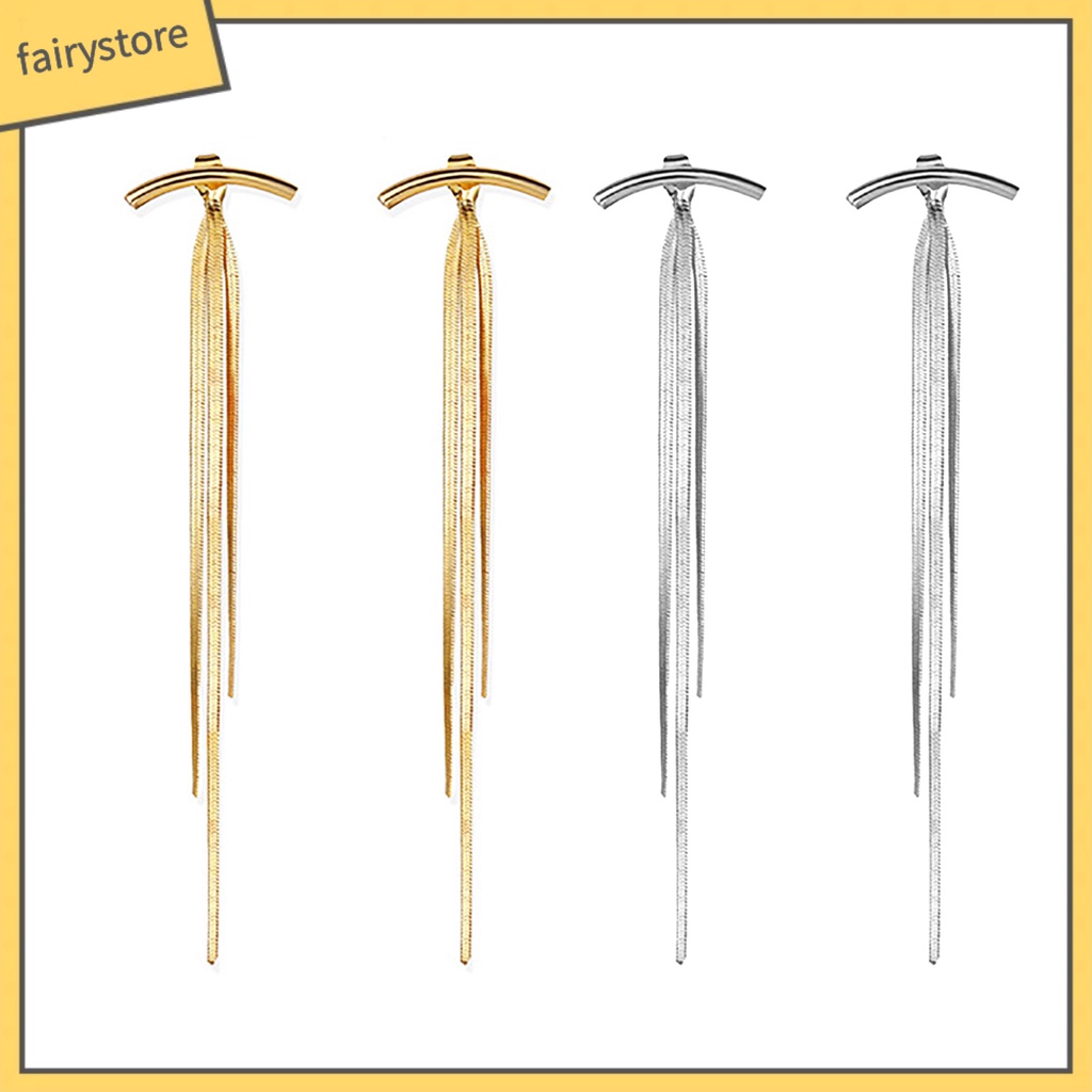 1 Đôi Bông Tai Dài Bằng Kim Loại Bóng Thời Trang