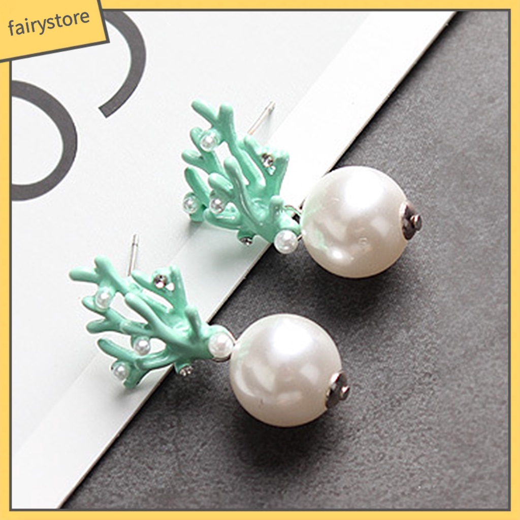 1 Cặp Bông Tai Ngọc Trai Giả Hình San Hô Dễ Thương Trọng Lượng Nhẹ