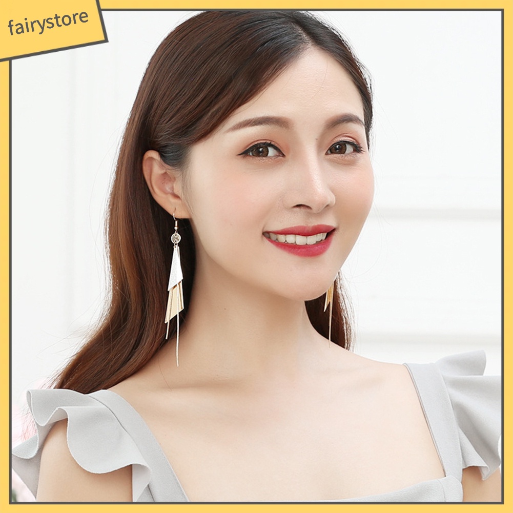 Bông Tai Hình Tam Giác Dạng Móc Phối Tua Rua Dài Thời Trang Dự Tiệc Cho Nữ