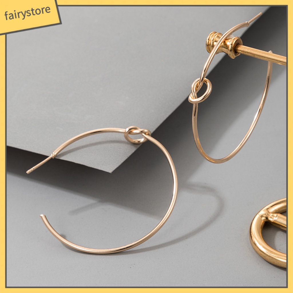 Bông Tai Hình Tròn Cỡ Lớn Bằng Kim Loại Đơn Giản Tiện Dụng Mặc Hàng Ngày