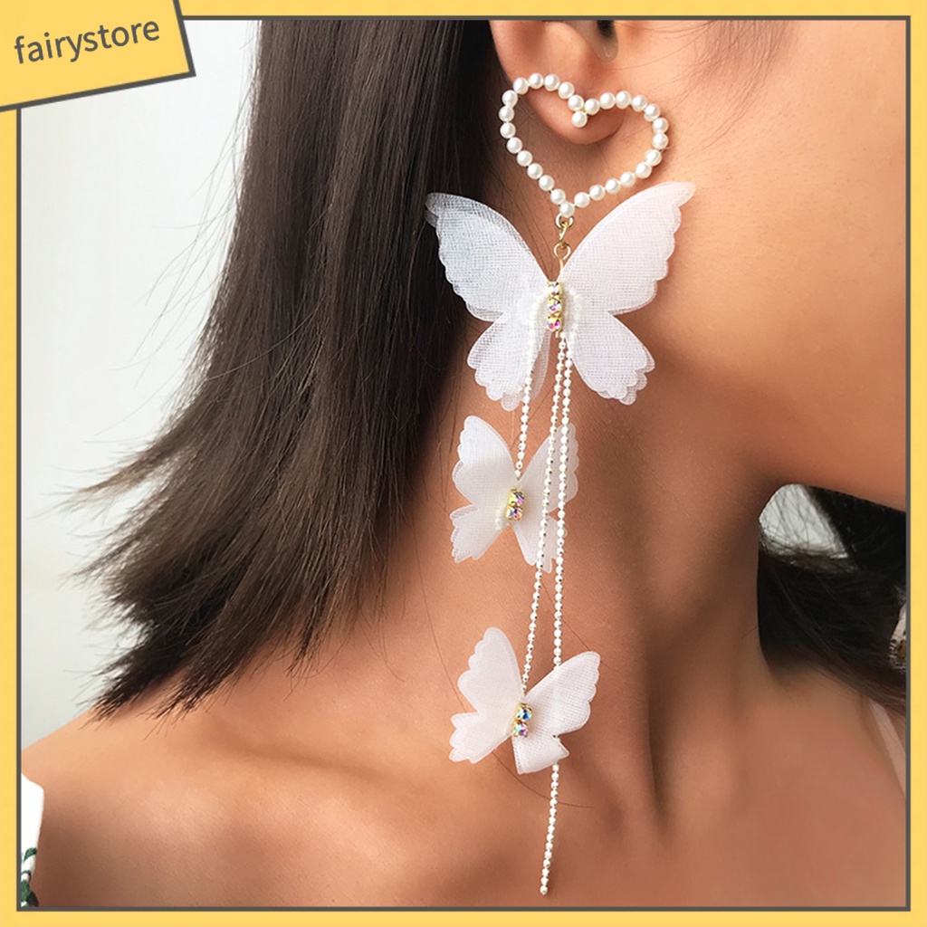 1 Đôi Bông Tai Hợp Kim Thả Ngọc Trai / Bướm / Trái Tim Thời Trang