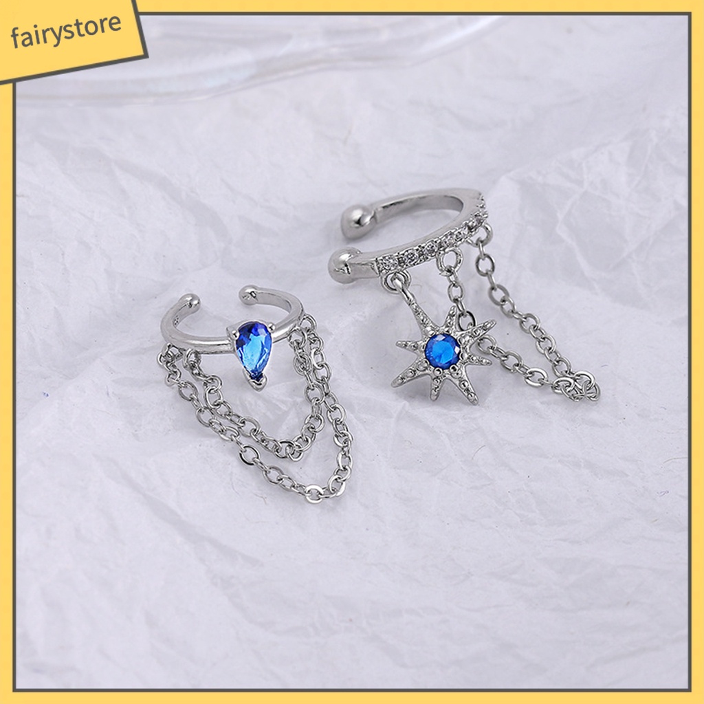 [FRO] 1 Bông Tai Dạng Kẹp Hình Học Ngôi Sao Đính Đá Zircon Phong Cách Hàn Quốc Cho Tiệc Cưới