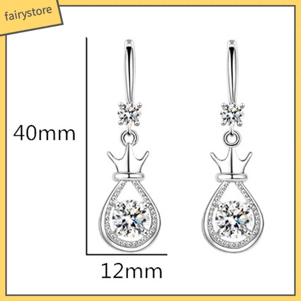 1 Đôi Bông Tai Hình Vương Miện Bằng Kim Loại Dát Đá Cho Nữ