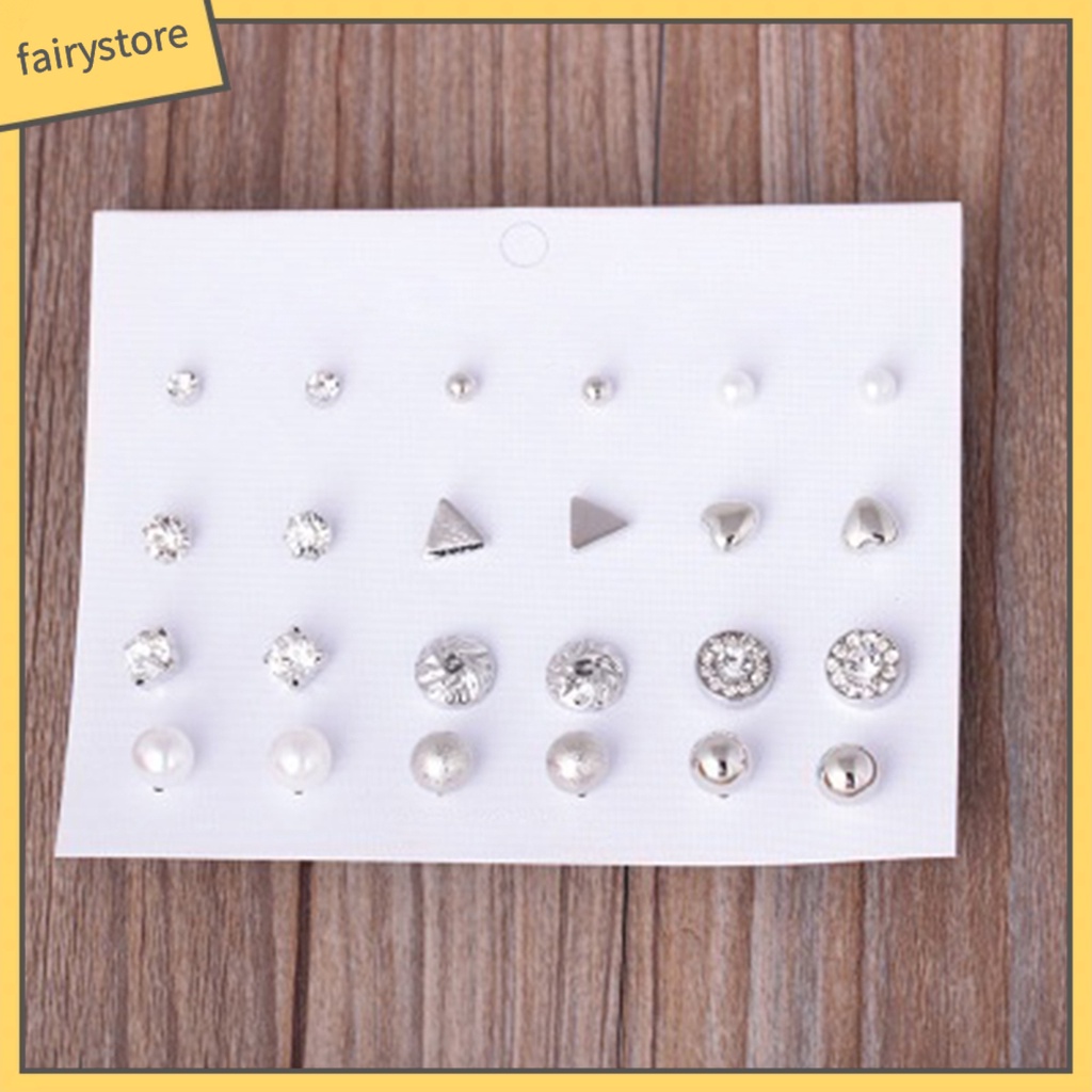 Set 12 Đôi Bông Tai Đính Đá Nhiều Kiểu Dáng Cho Nữ