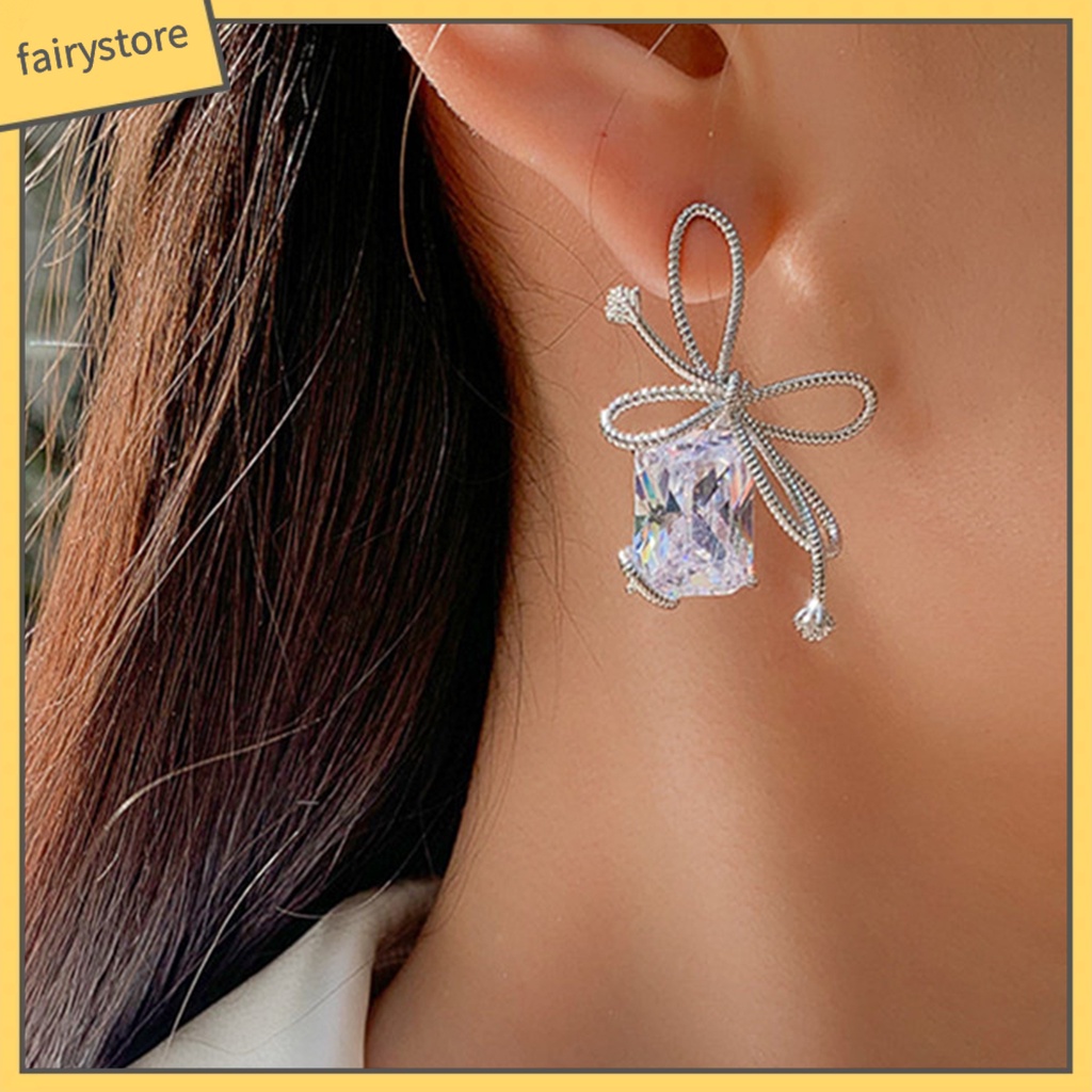 1 Đôi Bông Tai Hình Nơ Lớn Bằng Hợp Kim Lấp Lánh Thanh Lịch Dành Cho Nữ