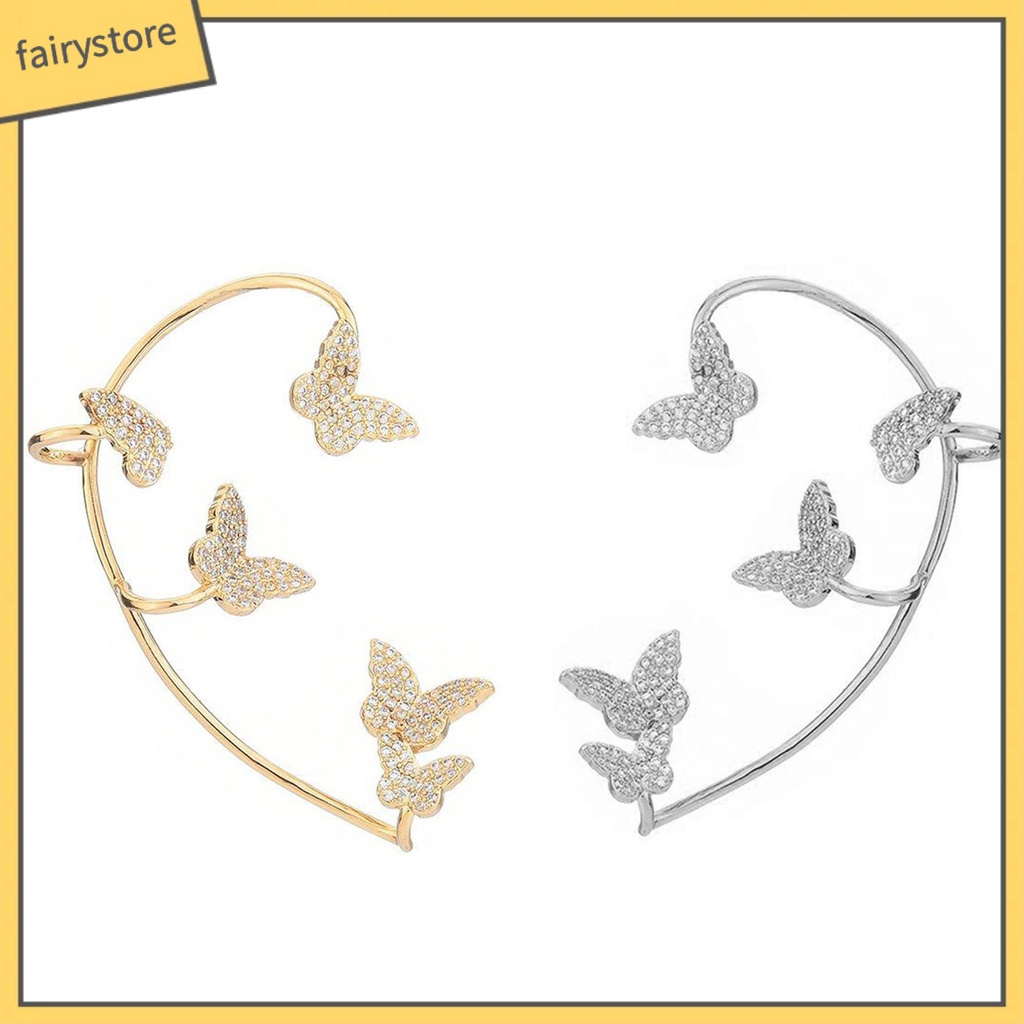 1 Bông Tai Kẹp Hình Bướm Đính Đá Đơn Giản Cho Đám Cưới