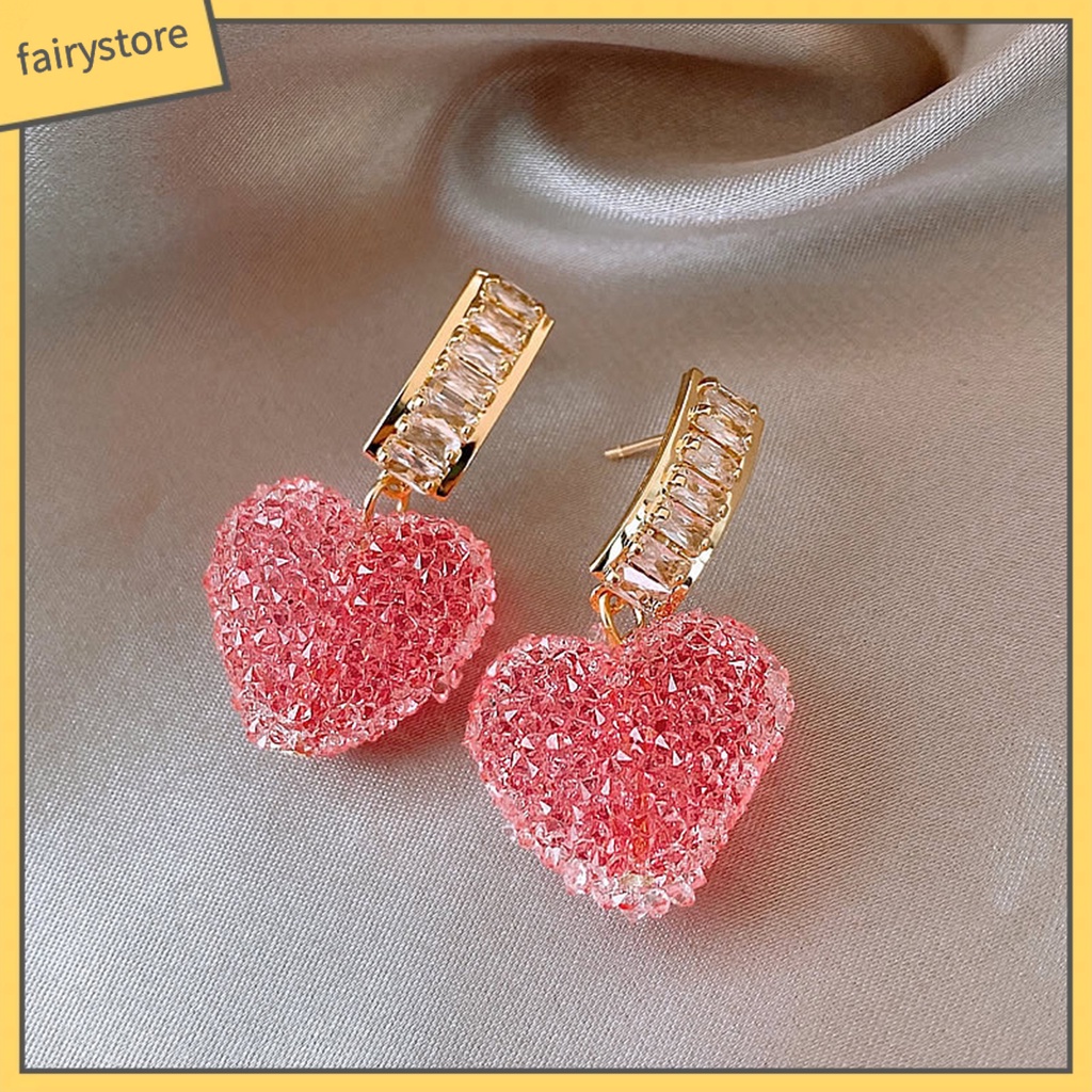 1 Đôi Bông Tai Hình Trái Tim Đính Đá Zircon Lấp Lánh Dành Cho Nữ