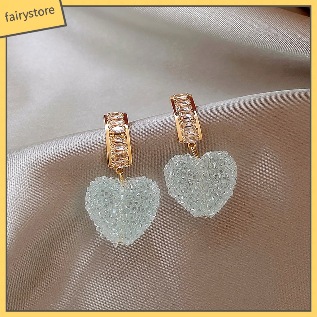 1 Đôi Bông Tai Hình Trái Tim Đính Đá Zircon Lấp Lánh Dành Cho Nữ