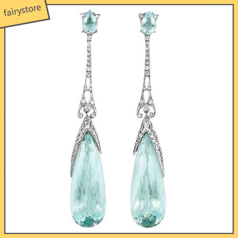 Bông Tai Hình Giọt Nước Đính Đá Topaz Giả Thời Trang Dành Cho Nữ