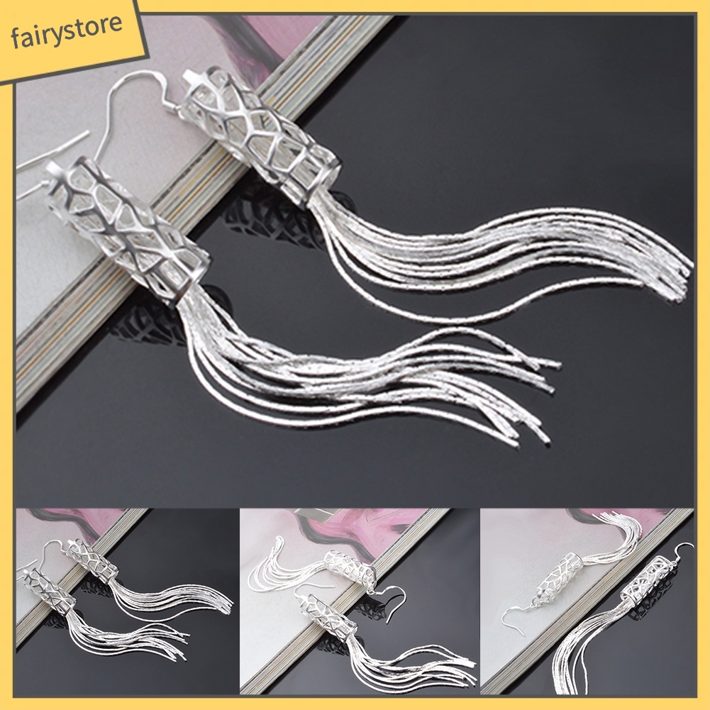 Bông Tai Mạ Bạc Dáng Dài Tua Rua Thời Trang Cho Nữ