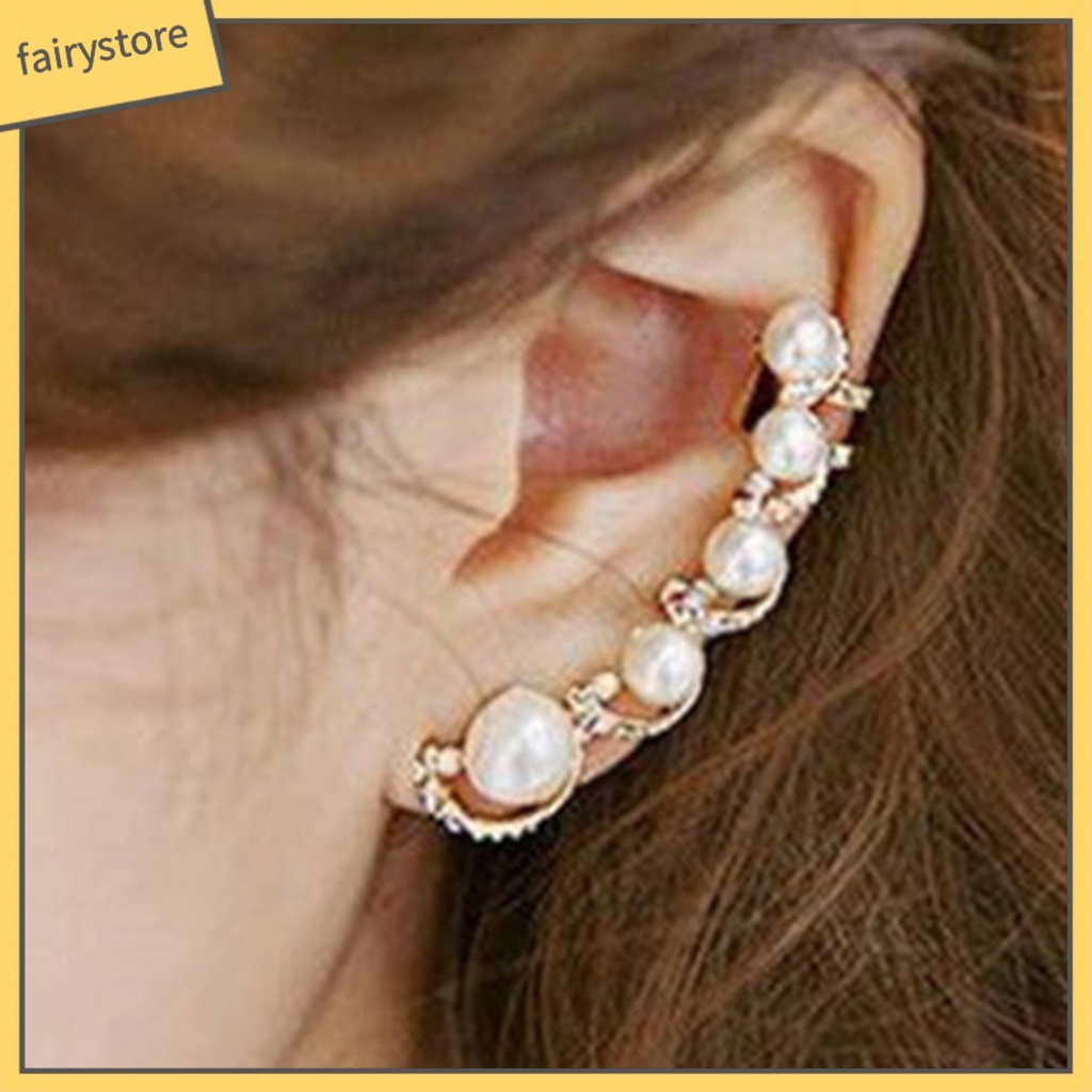 1 Khuyên Kẹp Vành Tai Đính Đá / Ngọc Trai Giả Thời Trang Cho Nữ