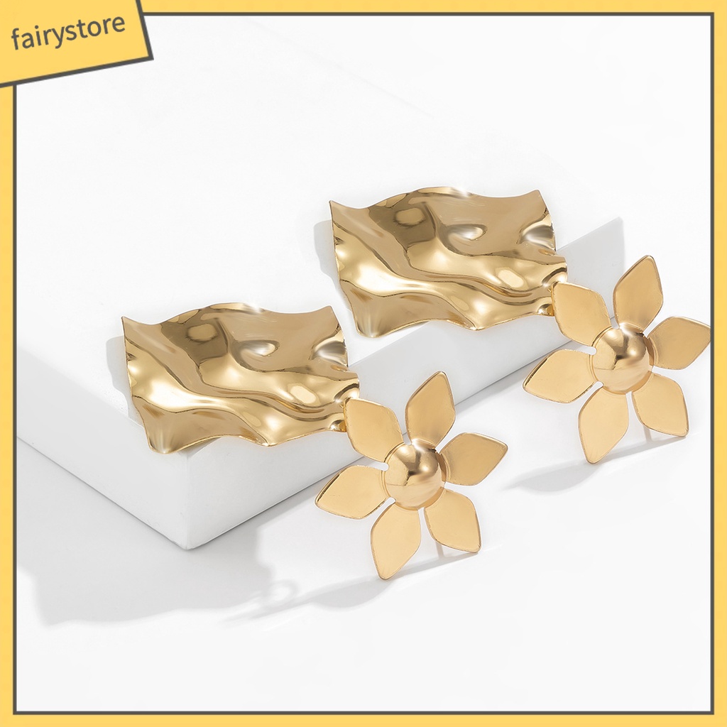 1 Đôi Bông Tai Hình Vuông Dáng Dài Xếp Ly Thiết Kế Bất Đối Xứng Thời Trang