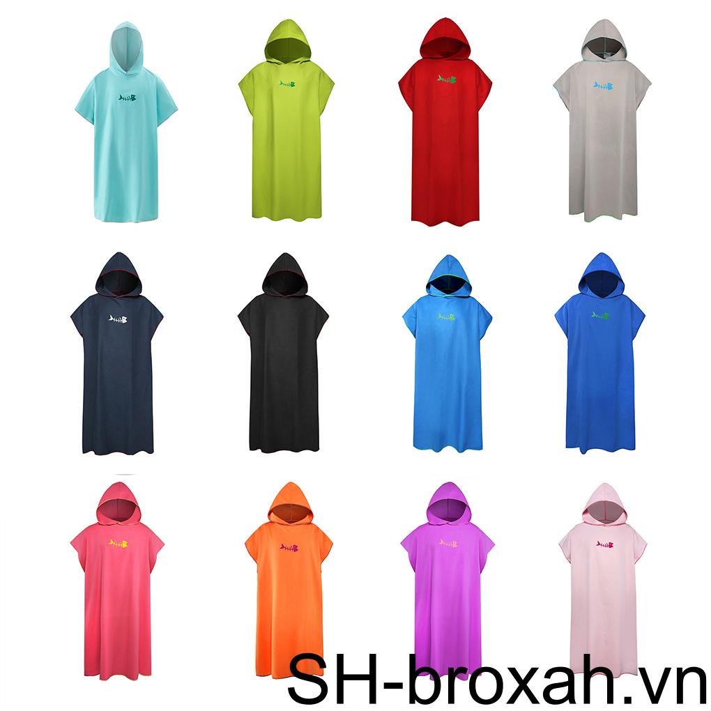 Áo Choàng Tắm Bằng Polyester Tay Ngắn Có Mũ Trùm Đầu Màu Trơn Khô Nhanh