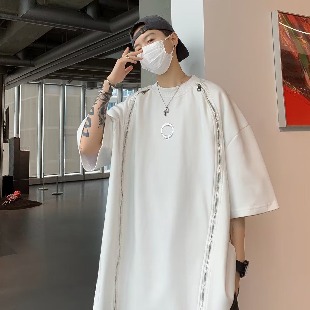 Áo Thun Tay Ngắn Phối Khóa Kéo Đôi Phong Cách Thời Trang Unisex