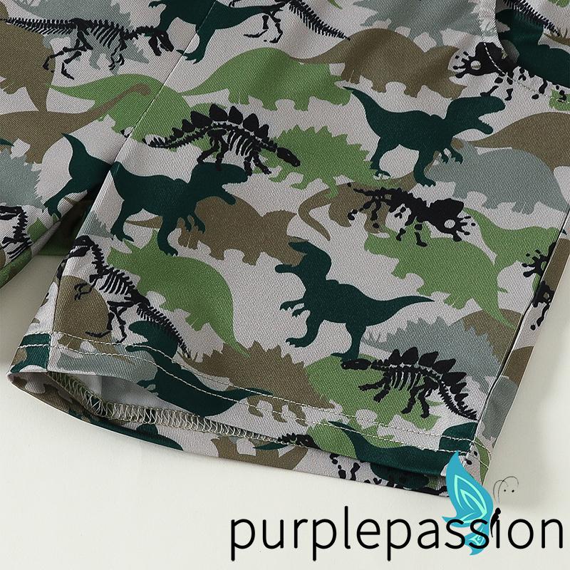 Bộ Áo Thun Tay Ngắn In Hình Khủng Long Phối Quần Short Lưng Thun Thời Trang Mùa Hè Cho Bé Trai