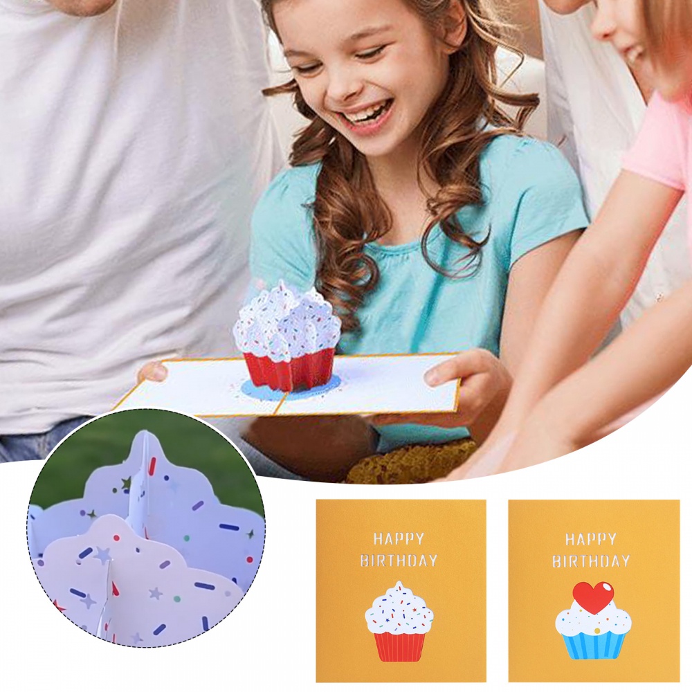 Thiệp Giấy 3D Hình Bánh Cupcake Sinh Nhật Kèm Phong Bì