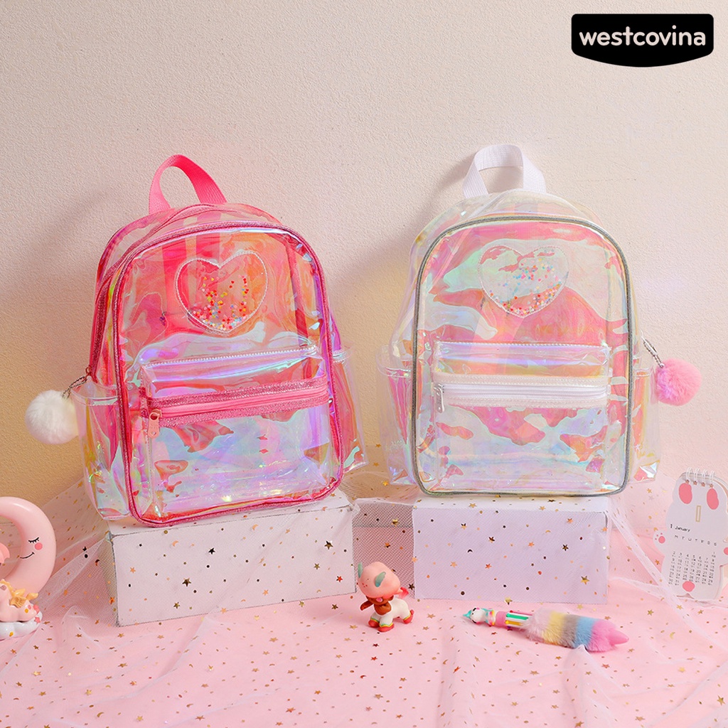 [WSTN] [WSTN]✎Ba Lô Trong Suốt Chống Thấm Nước Sức Chứa Lớn Có Thể Điều Chỉnh Họa Tiết Trái Tim Cho Nữ