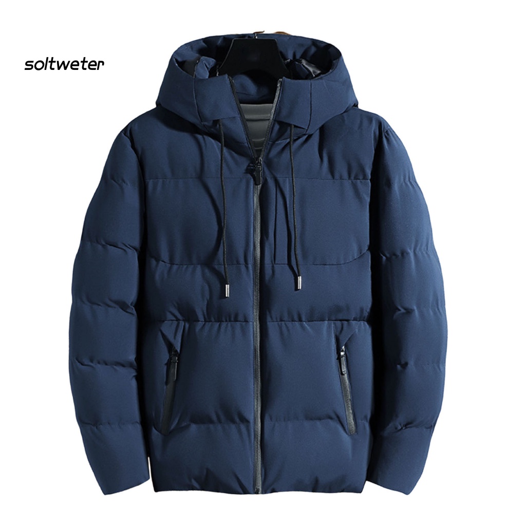 Áo Khoác Phao Cotton Tay Dài Màu Sắc Trơn Có Khóa Kéo Và Túi Phong Cách Đường Phố Hàn Quốc Cho Nam