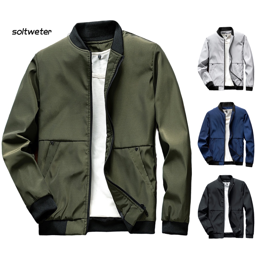 Áo Khoác Cổ Đứng Màu Trơn Giữ Ấm Có Khóa Kéo Phong Cách Hàn Quốc Thời Trang Xuân Thu Cho Nam